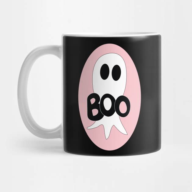 Cute Halloween ghost cartoon with BOO text by Angel Dawn Design